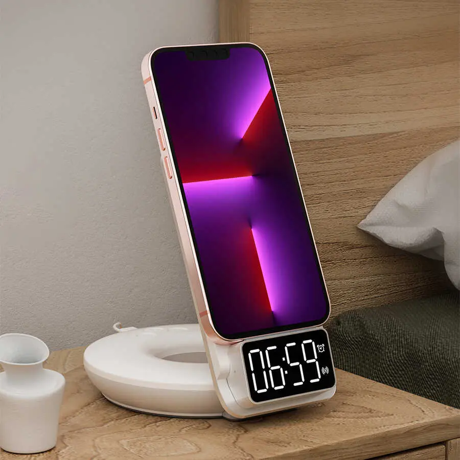 Wiwu M11 4'ü 1 Arada Kablosuz Şarj Standı, 15 W ve Gece Lambalı