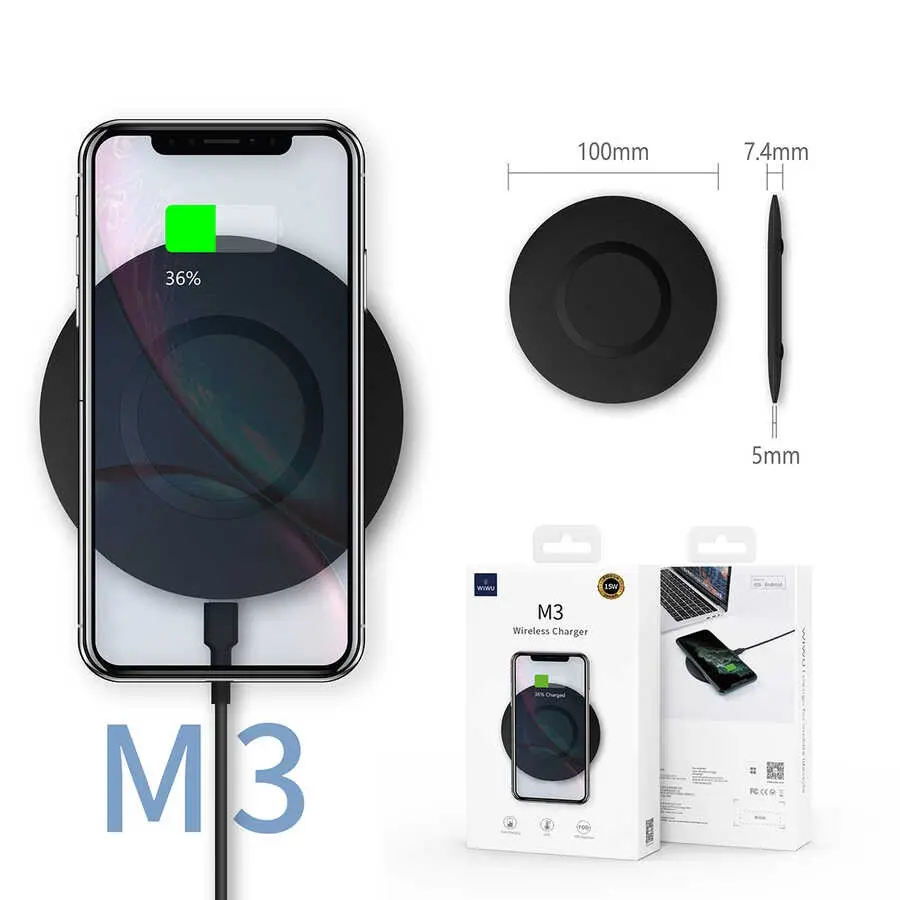 Wiwu M3 15W Manyetik Kablosuz Şarj Cihazı, Android ve iOS Uyumlu