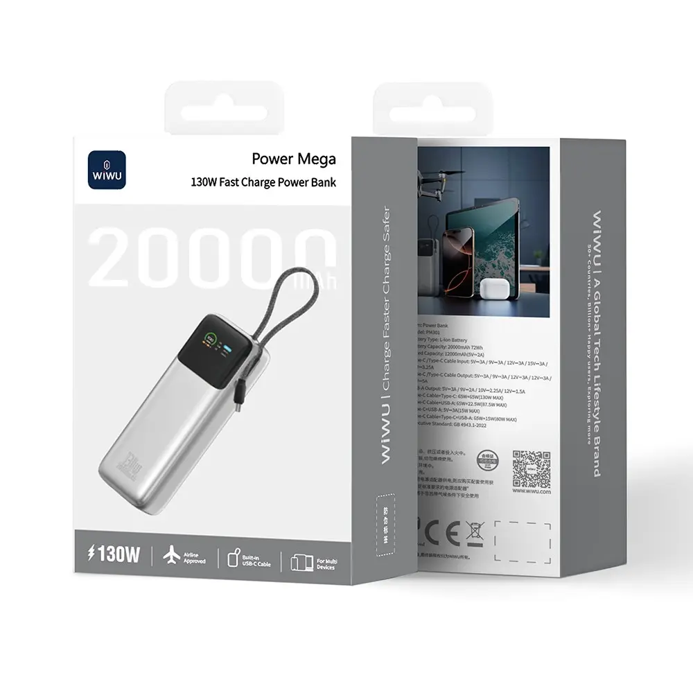 Wiwu PM-301 Power Mega 20000mAh 130W PD Powerbank, Type-C Çıkışlı