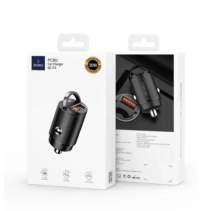 Wiwu PC301 Araç Şarjı, USB 3.0 Qualcomm Çıkışlı ve Çelik Gövdeli