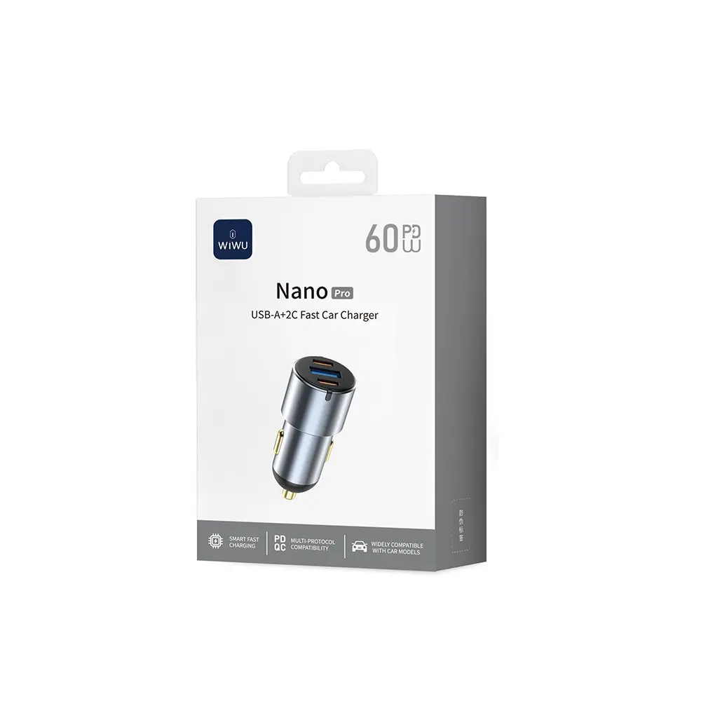 Wiwu Wi-CC032 Nano Pro Araç Şarj Aleti, 60W PD ve QC3.0, 3 Portlu
