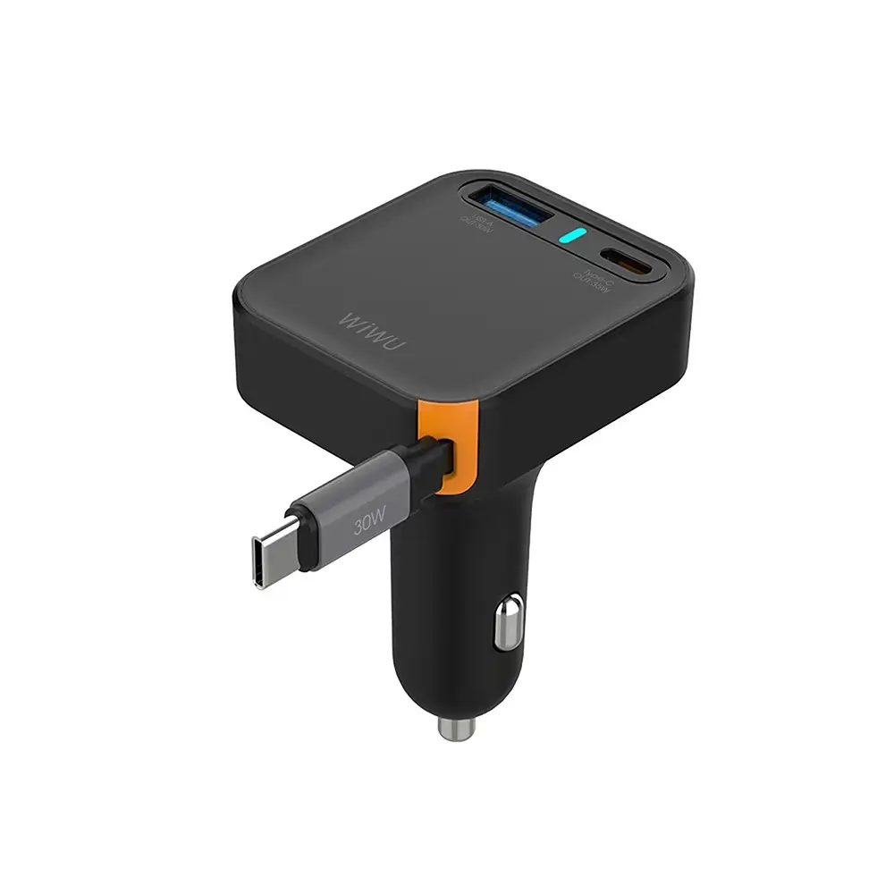 Wiwu Wi-CC033 65W Type-C + USB-A Araç Şarj Aleti, Dahili Kablolu