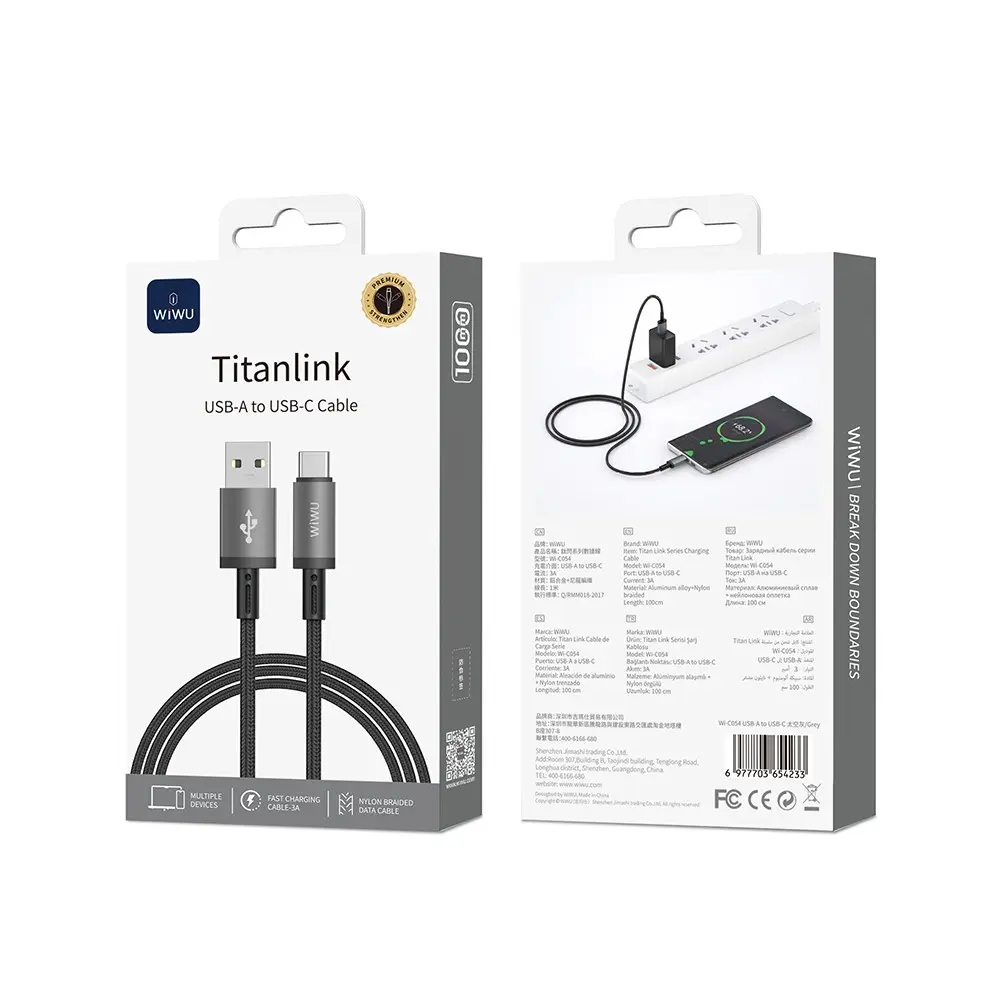 Wiwu Wi-C054 Titanlink USB-A to Type-C Şarj ve Data Kablosu 1 m