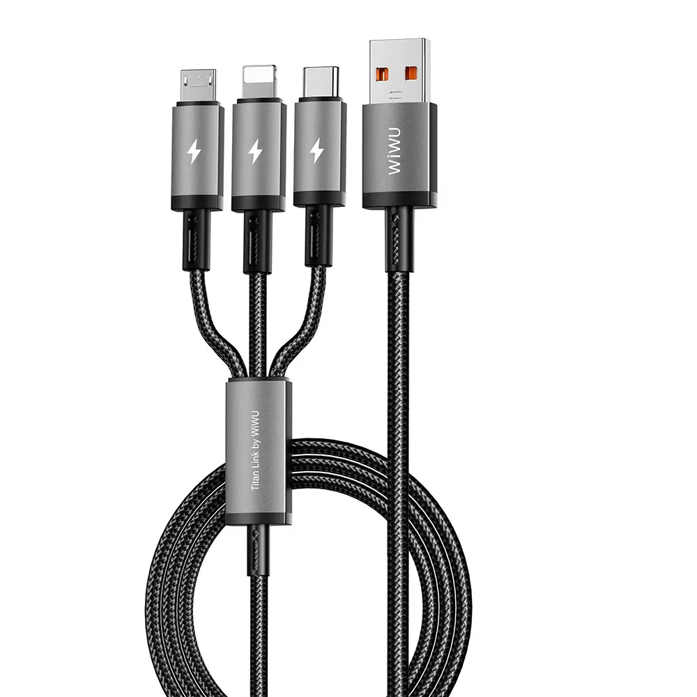 Wiwu Wi-C059 Titanlink 3ü 1 Arada Örgülü Şarj ve Data Kablosu, 66W 1.2m