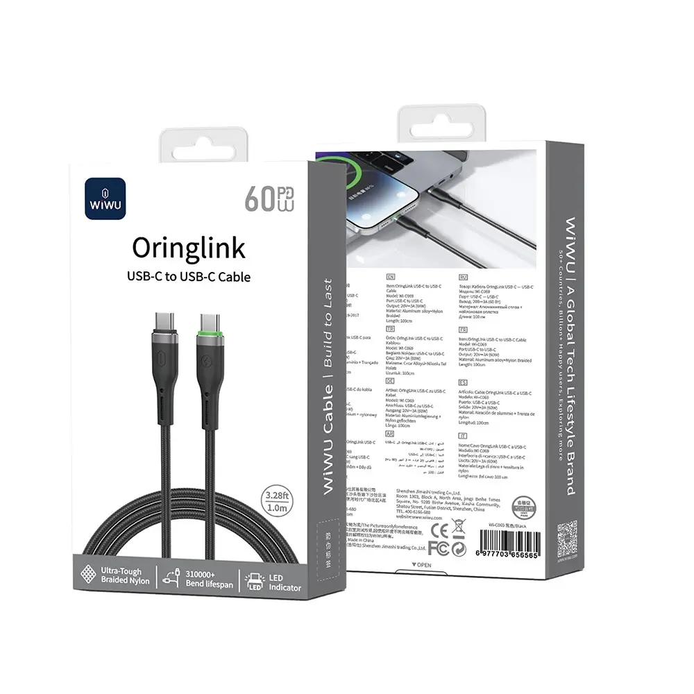 Wiwu Wi-C069 OrginLink Type-C to Type-C 60W PD Şarj ve Data Kablosu, 1 m