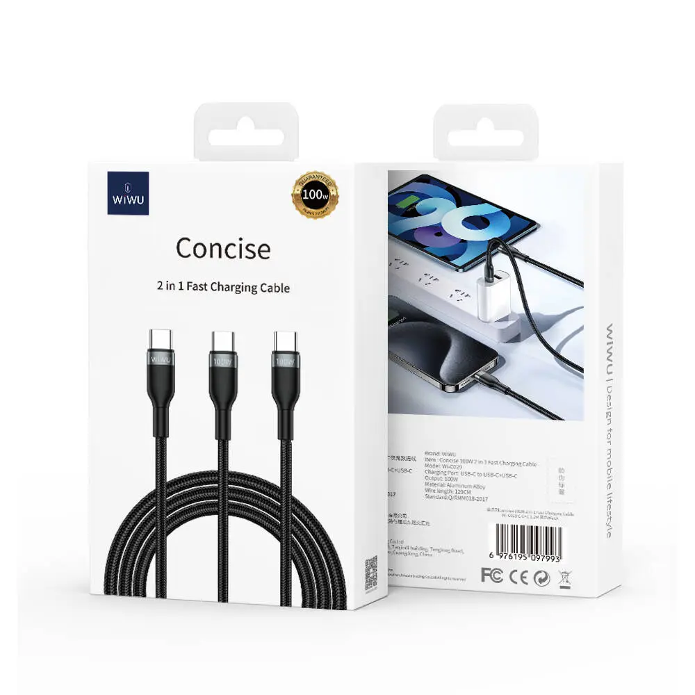 Wiwu Wi-C029 Concise 2in1 Type-C Şarj ve Data Kablosu, 100W 1.2 m
