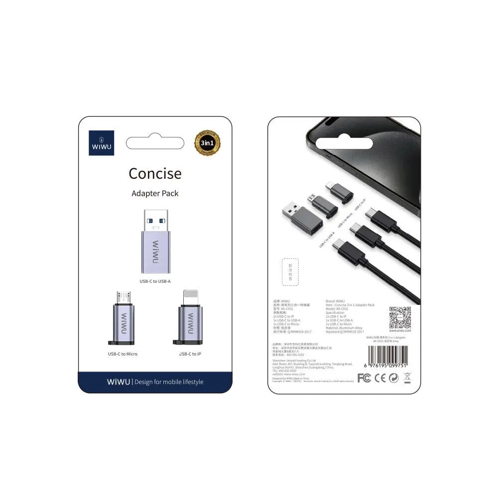 Wiwu Wi-C031 Concise 3in1 Type-C OTG Adaptör Paketi, USB-A / Micro USB / Lightning