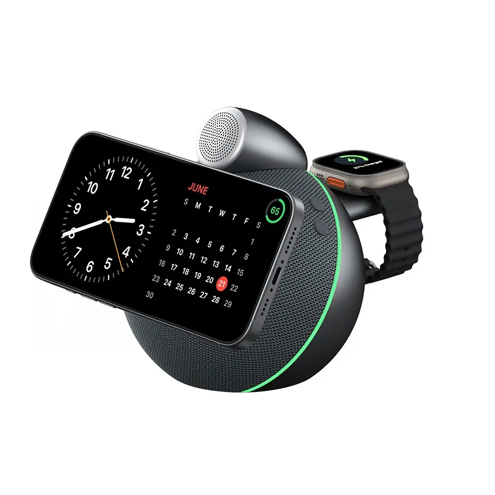 Wiwu Wi-G042 Qi2 Kablosuz Şarj Standı, Bluetooth Hoparlörlü 25W