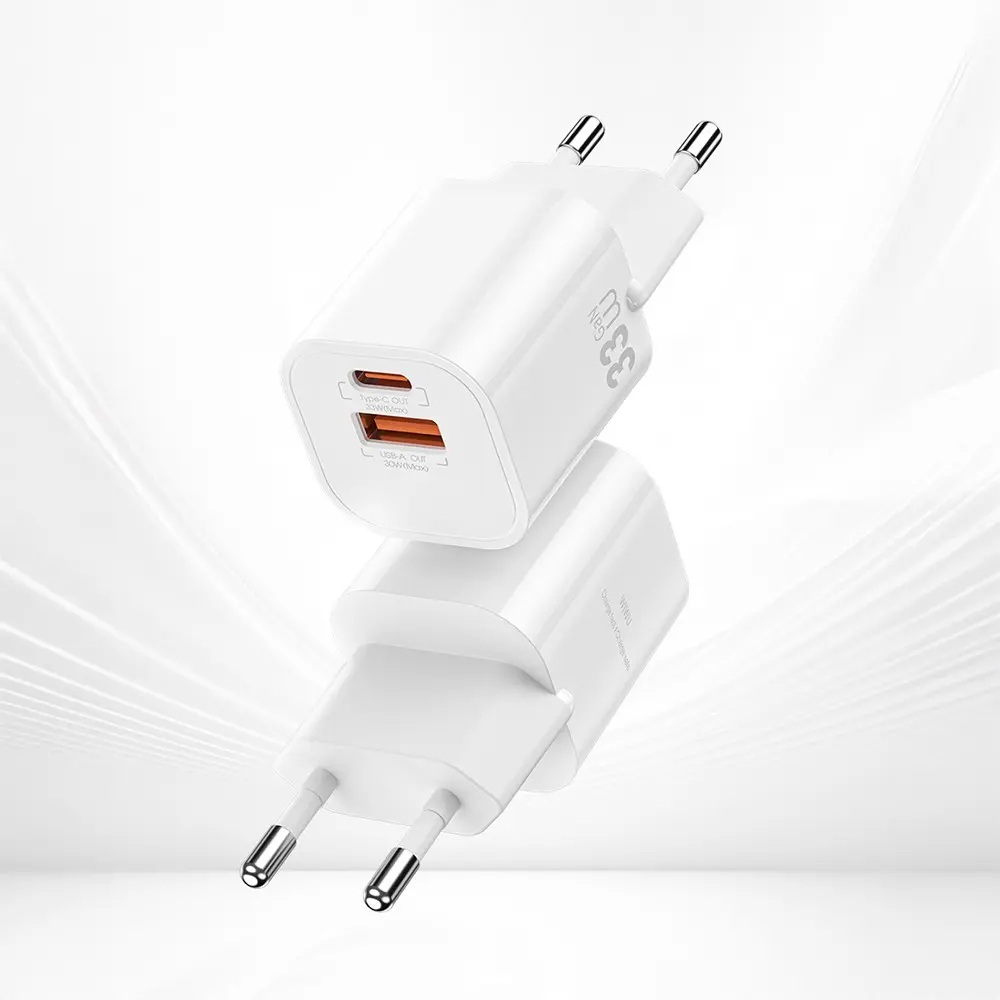 Wiwu Wi-G017 Cube 33W GaN Şarj Adaptörü, Type-C PD ve USB-A Çift Çıkış