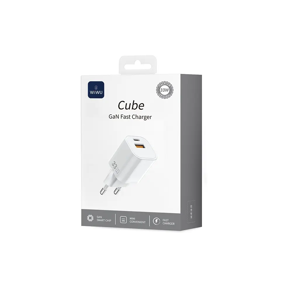 Wiwu Wi-G017 Cube 33W GaN Şarj Adaptörü, Type-C PD ve USB-A Çift Çıkış