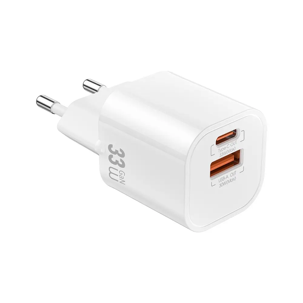 Wiwu Wi-G017 Cube 33W GaN Şarj Adaptörü, Type-C PD ve USB-A Çift Çıkış