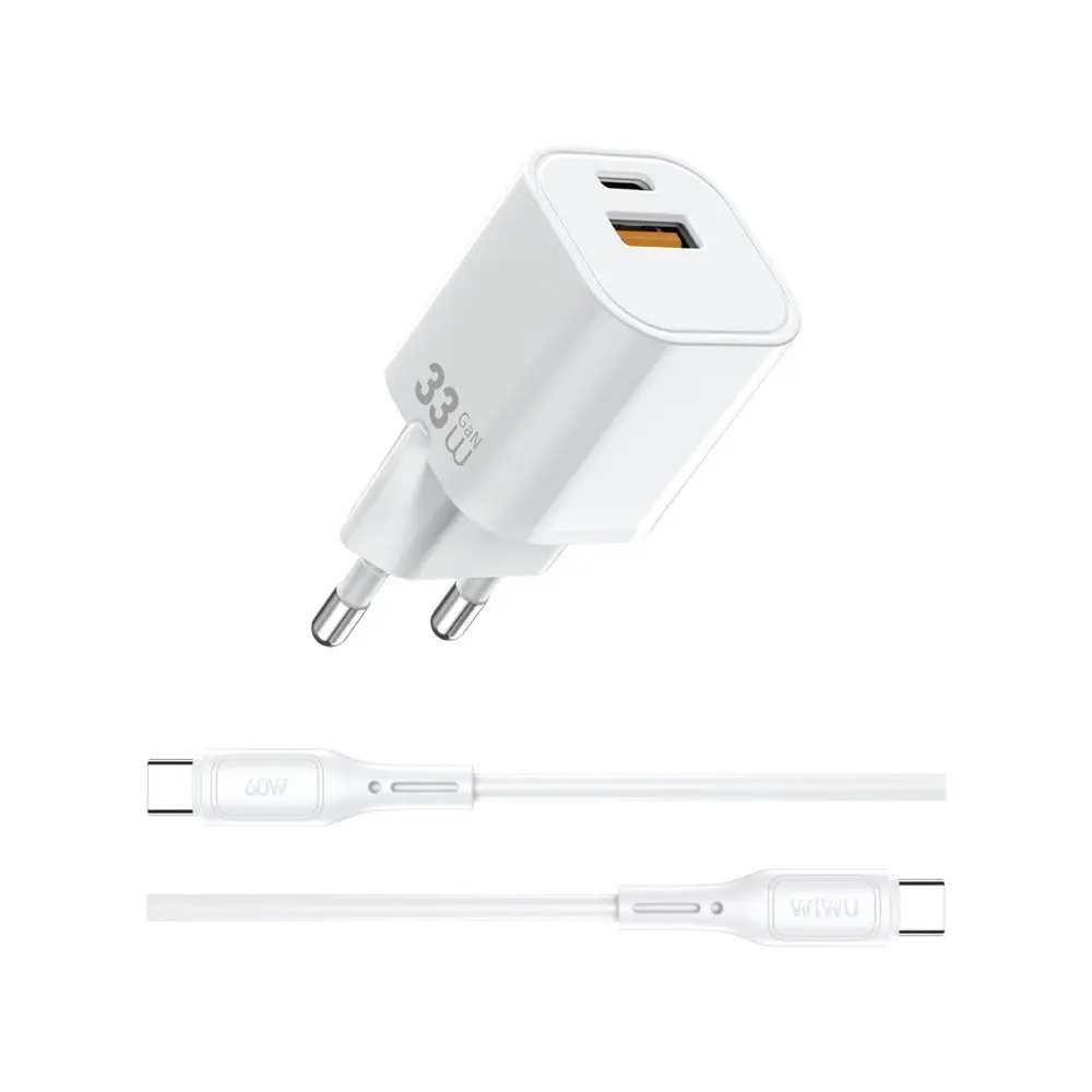 Wiwu Wi-G018 Cube Serisi 33W PD GaN Şarj Seti, Type-C to Type-C Kablolu