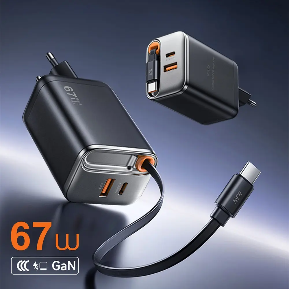 Wiwu Wi-G020 Helix GaN 67W Hızlı Şarj Adaptörü, USB-C ve USB-A Çıkışlı