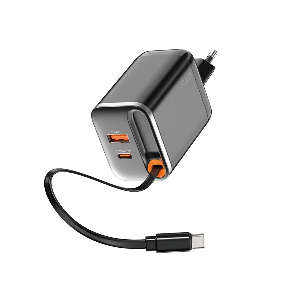 Wiwu Wi-G020 Helix GaN 67W Hızlı Şarj Adaptörü, USB-C ve USB-A Çıkışlı