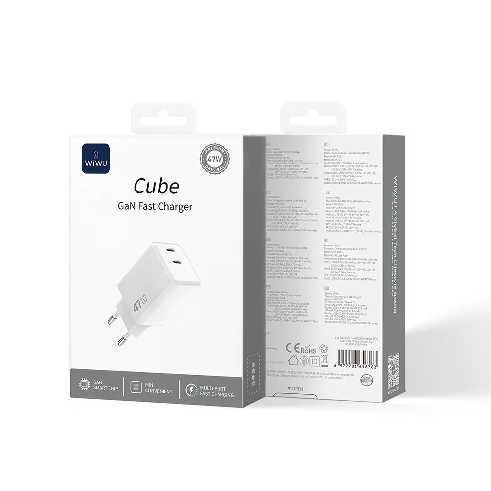 Wiwu Wi-G025 Cube Serisi 47W GaN Çift Type-C PD Şarj Adaptörü