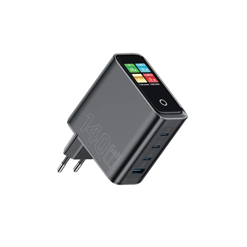 Wiwu Wi-G028 Voyager GaN Şarj Adaptörü, 140W PD/QC ve TFT Göstergeli