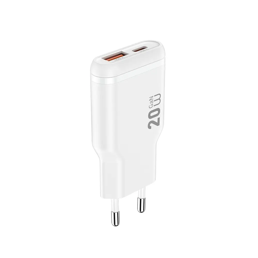 Wiwu Wi-G032 Essen Slim 20W GaN PD Şarj Adaptörü, USB-C ve USB-A Çıkışlı