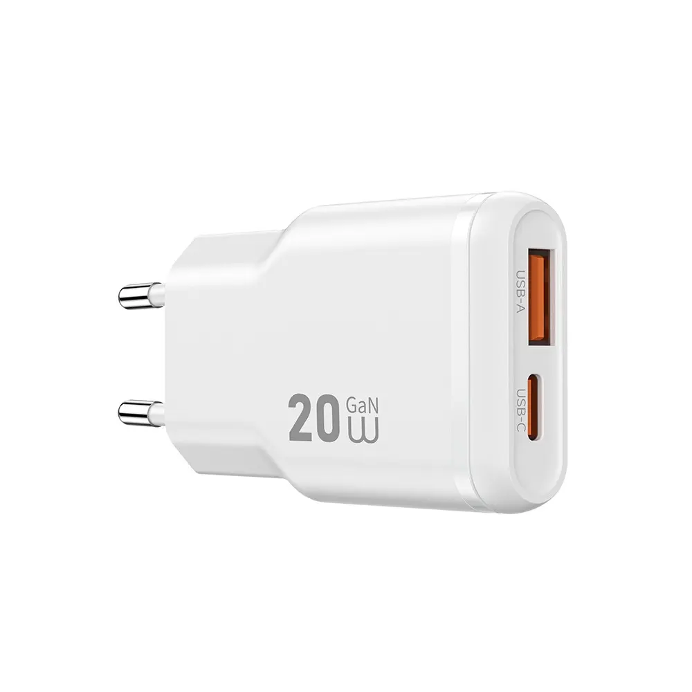 Wiwu Wi-G032 Essen Slim 20W GaN PD Şarj Adaptörü, USB-C ve USB-A Çıkışlı