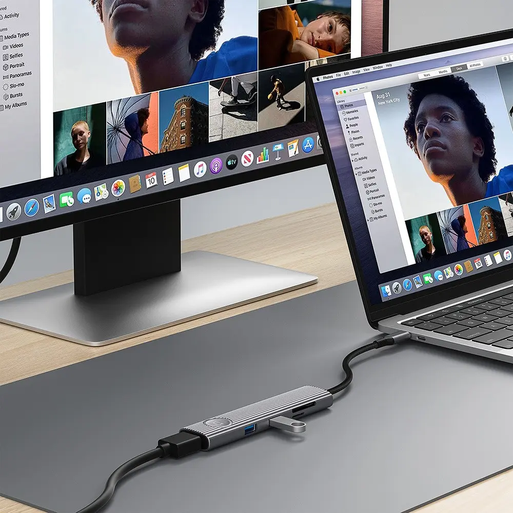 Wiwu Wi-HB8001 Travel 8'i 1 Arada USB-C Hub, 4K 60Hz HDMI ve 100W PD