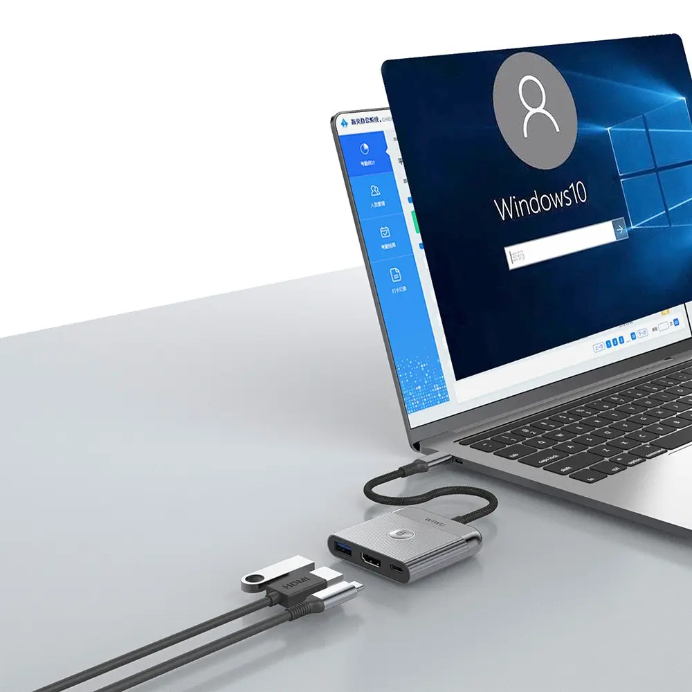 Wiwu Wi-HB8002 3'ü 1 Arada USB-C Hub, 4K@60Hz HDMI ve 100W PD