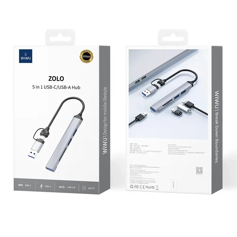 Wiwu Wi-HB003 Zolo 5'i 1 Arada USB-C Hub, USB 3.0 ve SD/TF Girişli