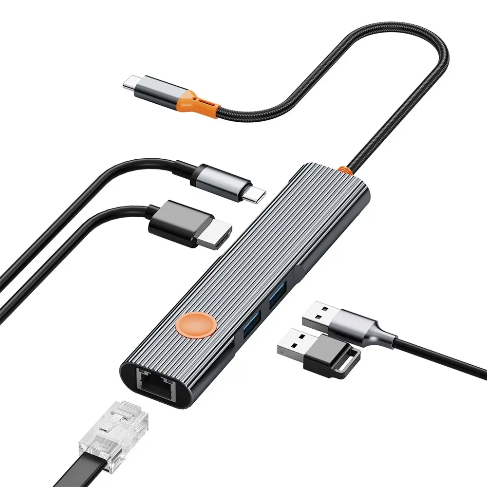 Wiwu Wi-HB005 Travel 5'i 1 Arada Type-C Hub, 4K HDMI, RJ45 ve 100W PD