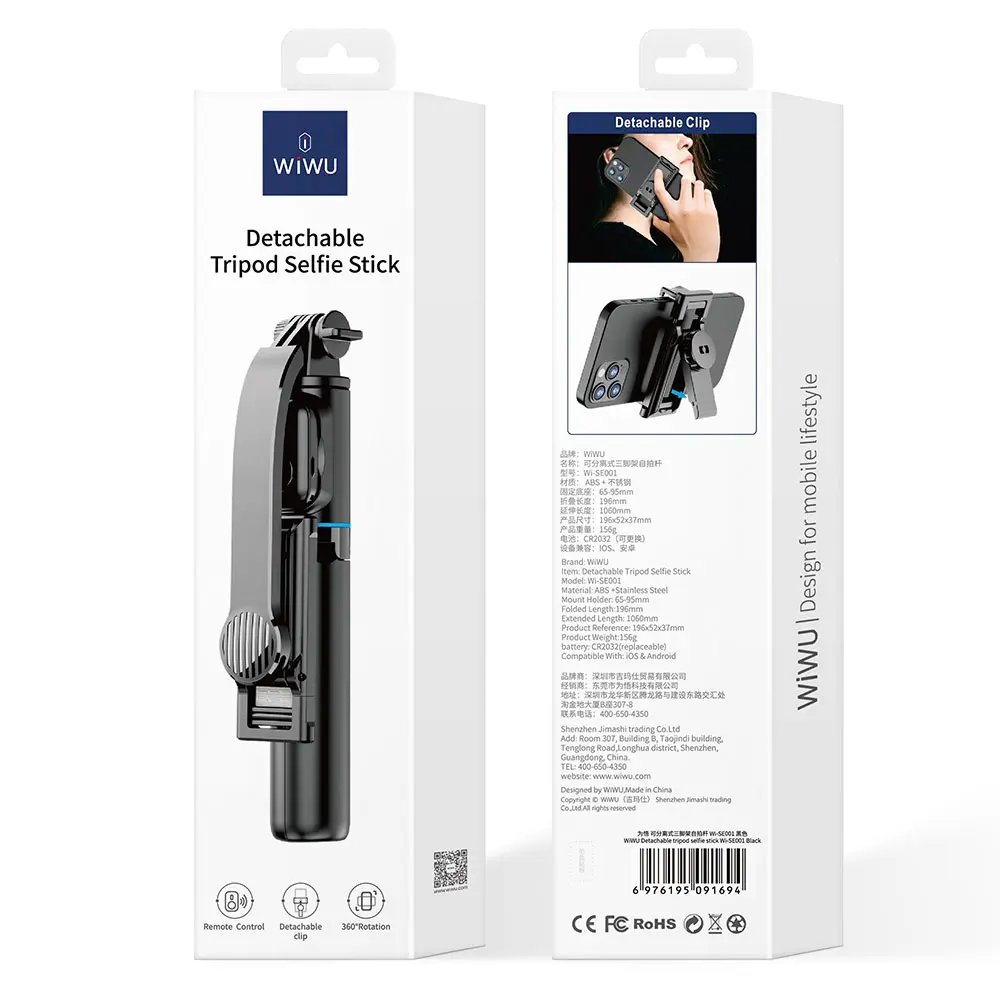 Wiwu Wi-SE001 Ayrılabilir Bluetooth Kumandalı Selfie Çubuğu ve Tripod