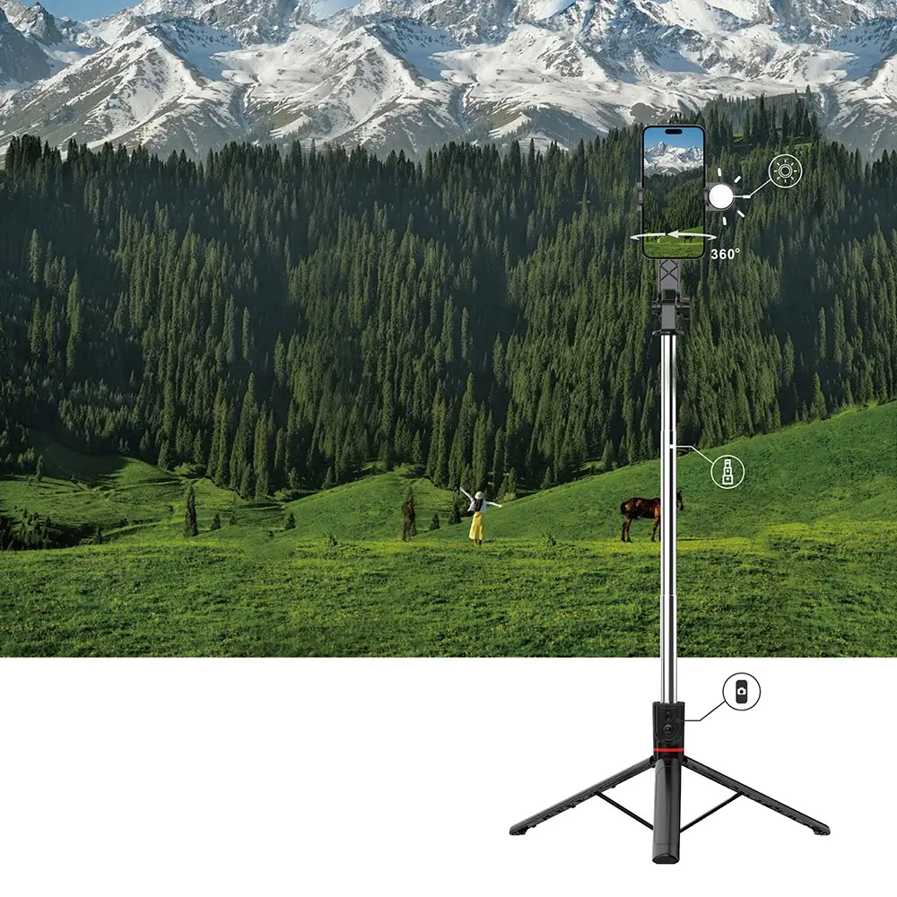 Wiwu Wi-SE015 Dolgu Işıklı Teleskopik Tripod ve Selfie Çubuğu