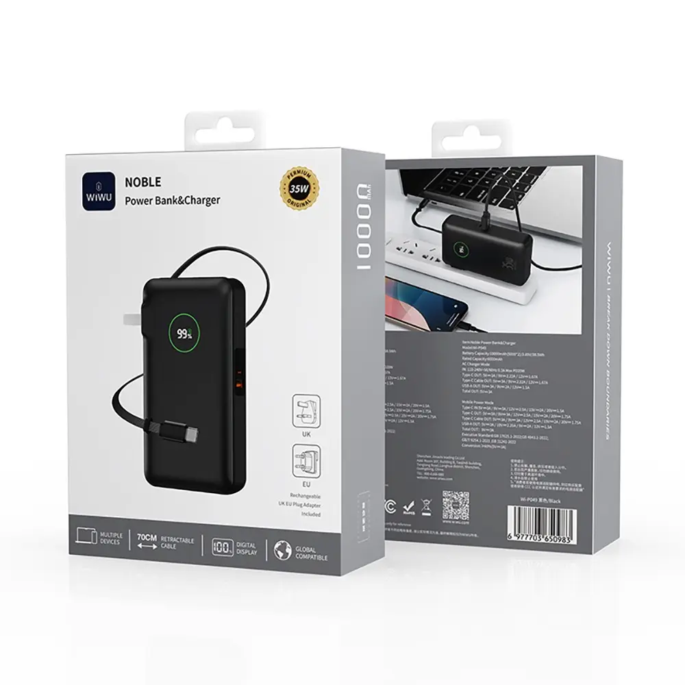 Wiwu Wi-P049 Noble Powerbank, 10000mAh PD 35W ve Entegre Type-C Kablo