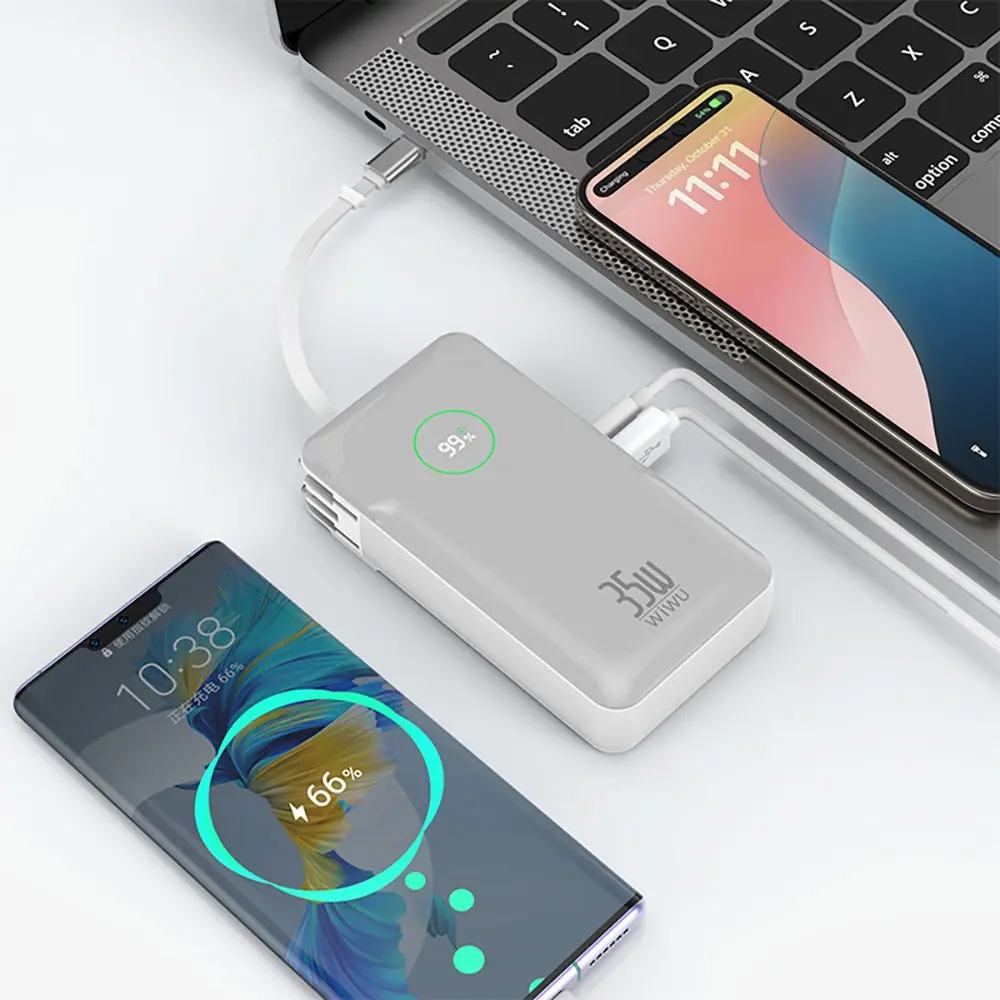 Wiwu Wi-P049 Noble Powerbank, 10000mAh PD 35W ve Entegre Type-C Kablo