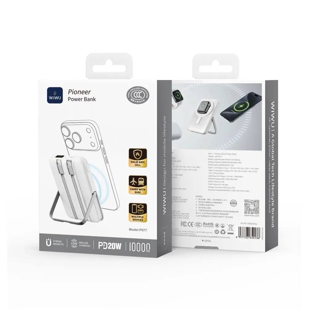 Wiwu Wi-P077 Pionner 10000mAh Standlı Powerbank, 20W PD ve 15W Kablosuz Şarj
