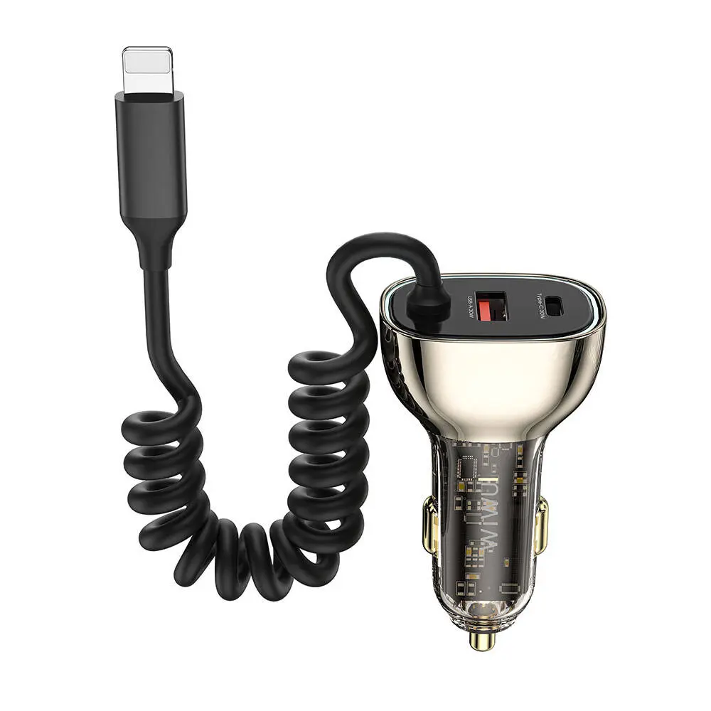 Wiwu Wi-QC019 Geek Serisi 90W Type-C + Lightning Kablolu Araç Şarj Aleti - Siyah