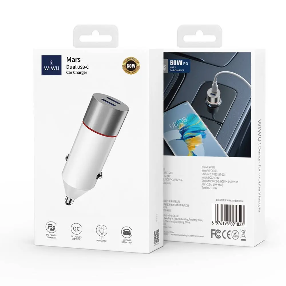 Wiwu Wi-QC023 60W Çift PD Hızlı Şarj Araç Şarj Cihazı