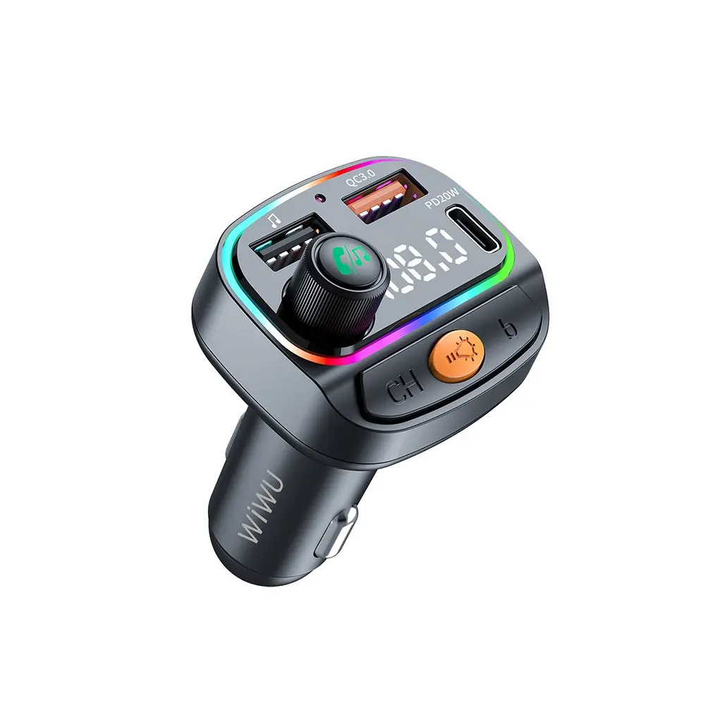 Wiwu Wi-QC031 RGB Bluetooth FM Transmitter, Type-C PD ve USB-A Araç Şarjı