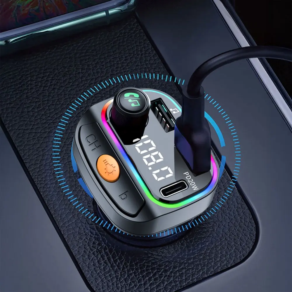 Wiwu Wi-QC031 RGB Bluetooth FM Transmitter, Type-C PD ve USB-A Araç Şarjı