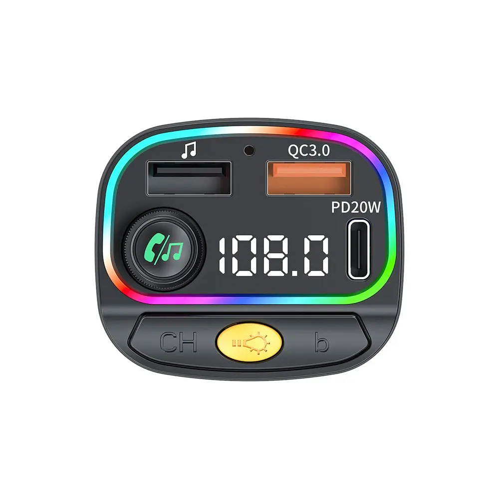 Wiwu Wi-QC031 RGB Bluetooth FM Transmitter, Type-C PD ve USB-A Araç Şarjı