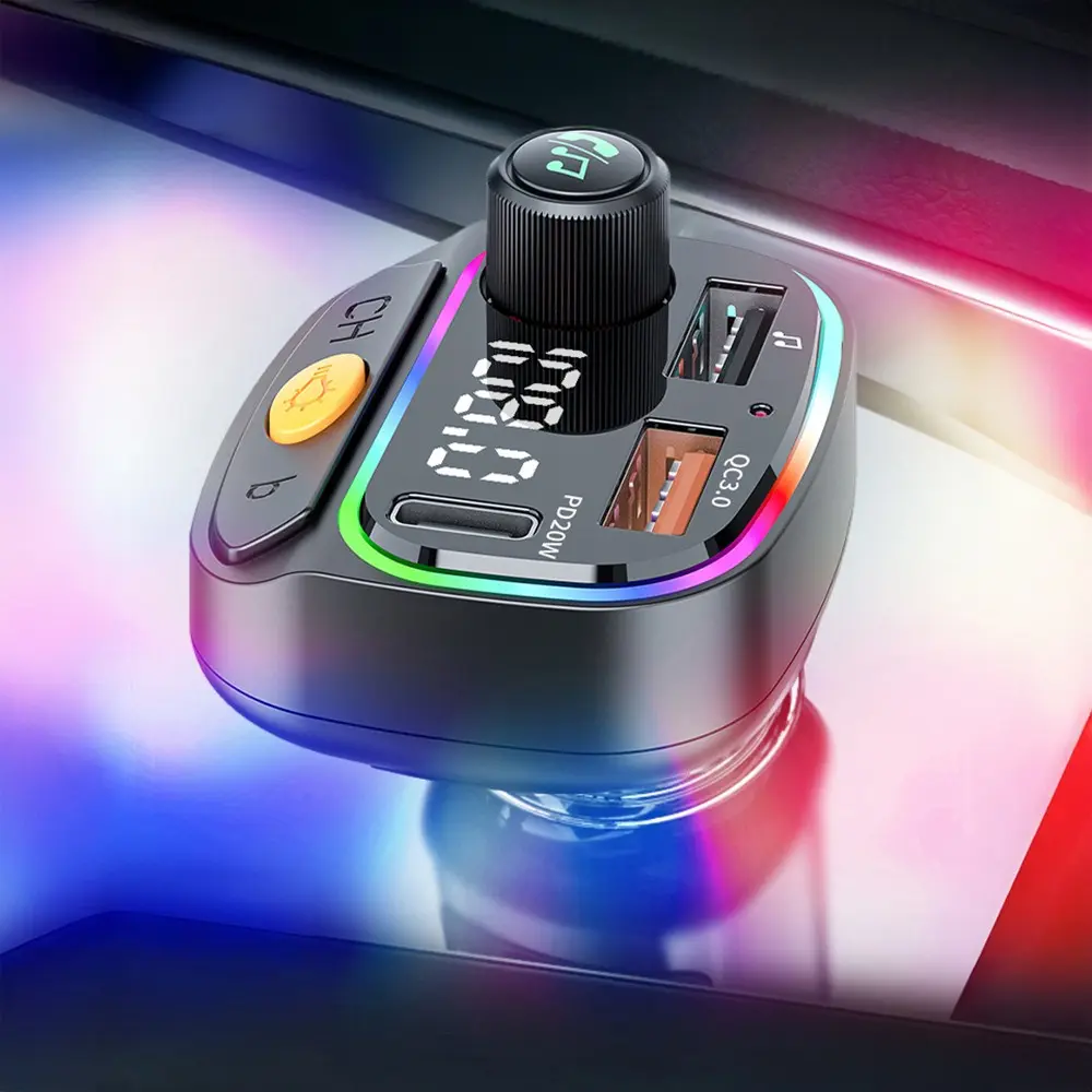 Wiwu Wi-QC031 RGB Bluetooth FM Transmitter, Type-C PD ve USB-A Araç Şarjı