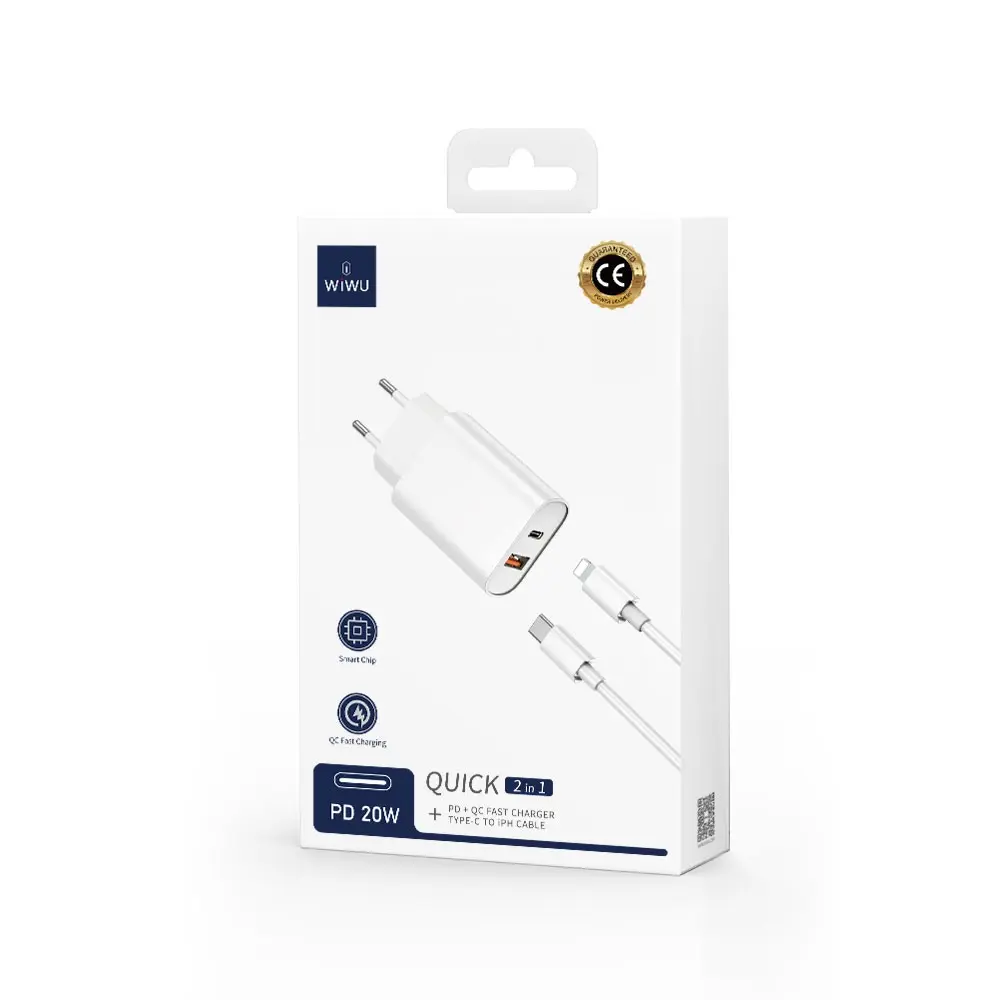 Wiwu Wi-U002 20W Type-C PD ve 18W USB-A Hızlı Şarj Adaptörü Seti