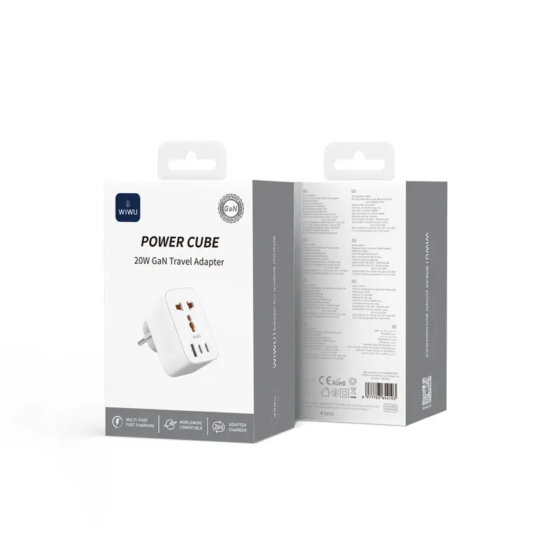 Wiwu Wi-UA007 GaN Tech 20W USB-C ve USB-A Seyahat Şarj Adaptörü