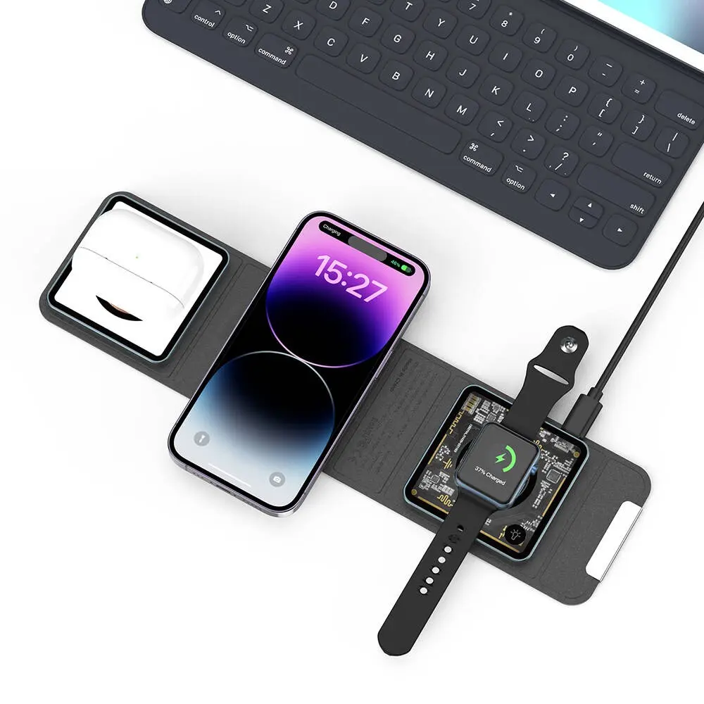 Wiwu Wi-W001 3'ü 1 Arada Katlanabilir MagSafe Kablosuz Şarj Standı