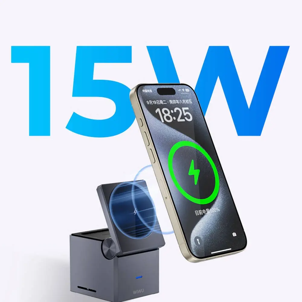 Wiwu Wi-W030 3'ü 1 Arada 15W Kablosuz Şarj Standı, Küp Tasarım