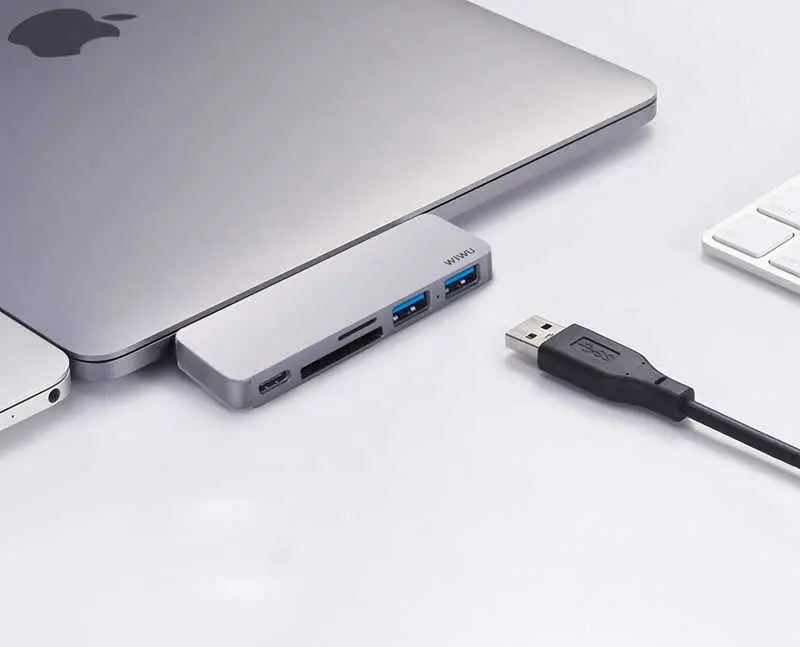 Wiwu T6 Type-C Hub, 2 USB 3.0 ve SD/microSD Kart Okuyuculu