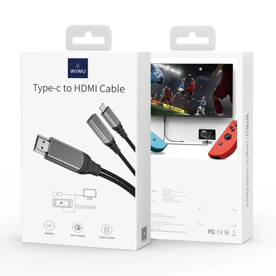 Wiwu X10 Type-C to HDMI Kablo, 4K 60 Hz ve 100W PD Destekli