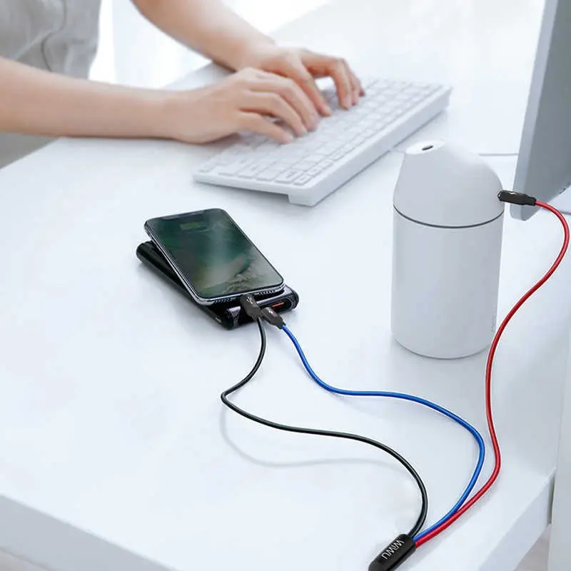 Wiwu YZ100 3 Uçlu Şarj ve Data Kablosu, Lightning ve Micro USB