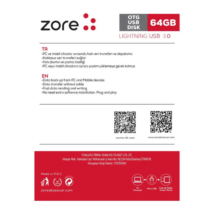 Zore 3.0 Lightning Metal OTG 64 GB Flash Bellek