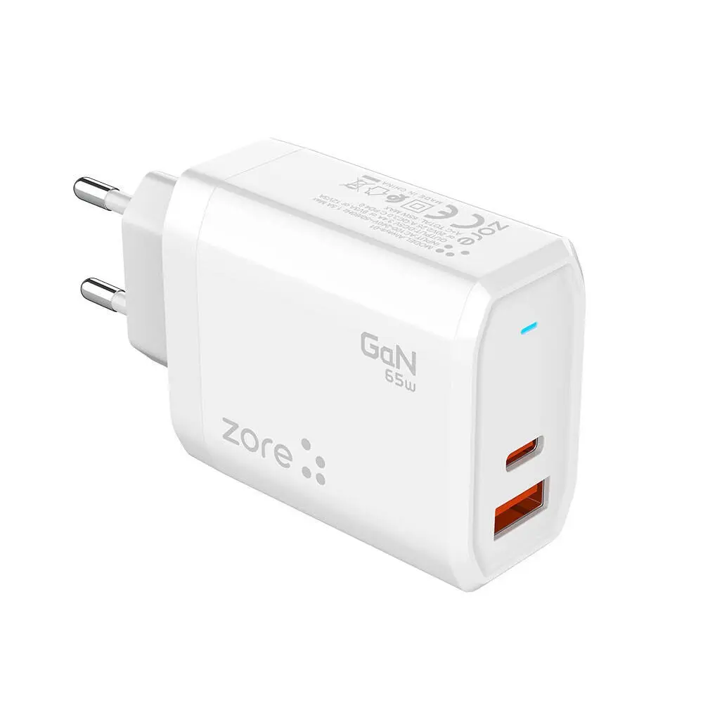 Zore Always-01 65W GaN Şarj Adaptörü, Type-C PD 4.0 ve USB-A QC 3.0