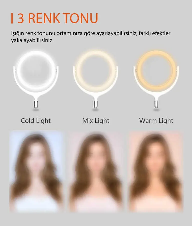 Zore F-539A Işıklı Telefon Tutucu Ring Light, 30 cm Çap ve 96 LED
