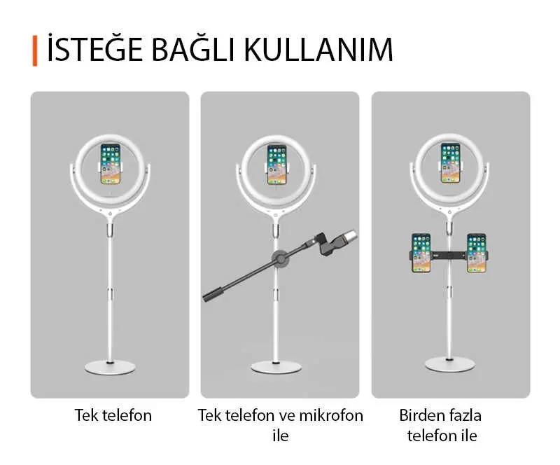 Zore F-539A Işıklı Telefon Tutucu Ring Light, 30 cm Çap ve 96 LED