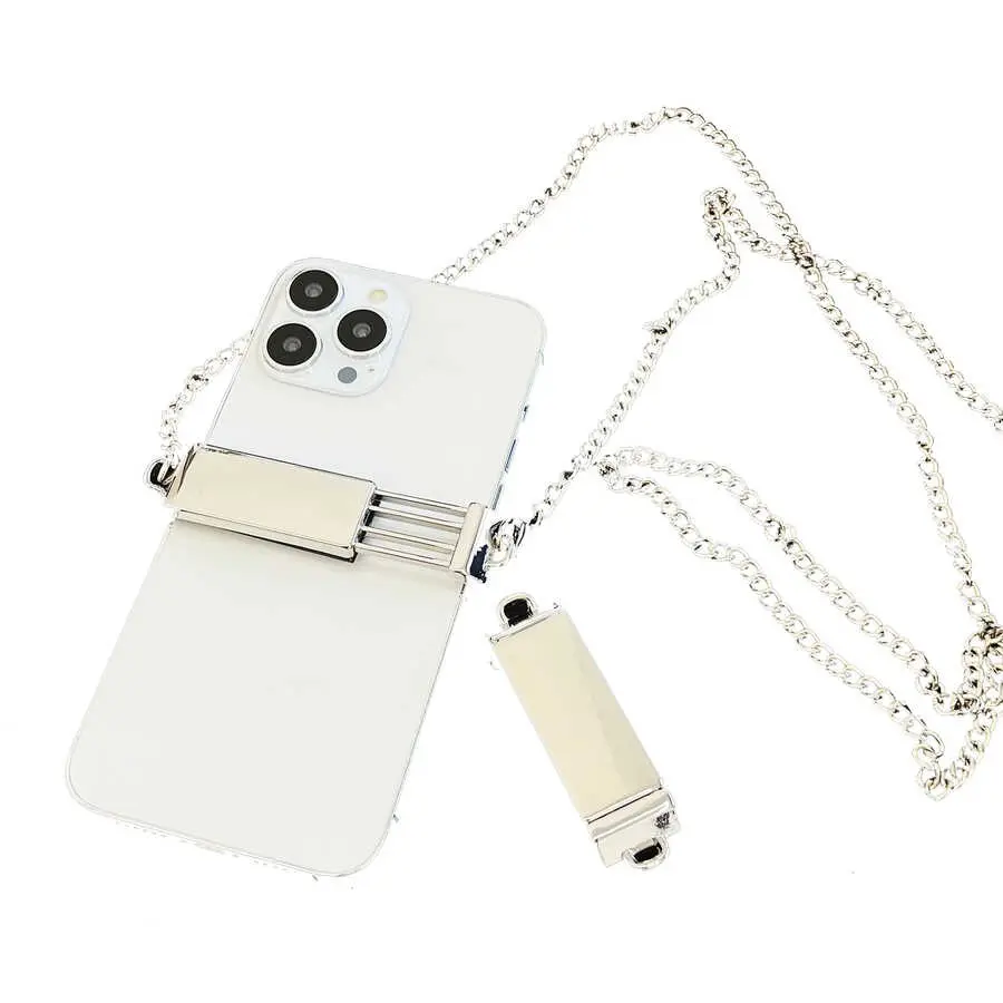 Gümüş Renkli Metal Telefon Boyun Askısı, Klipsli - Zore İP02