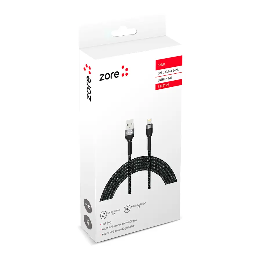 Zore Shira Serisi Lightning USB Şarj ve Data Kablosu, 3 m